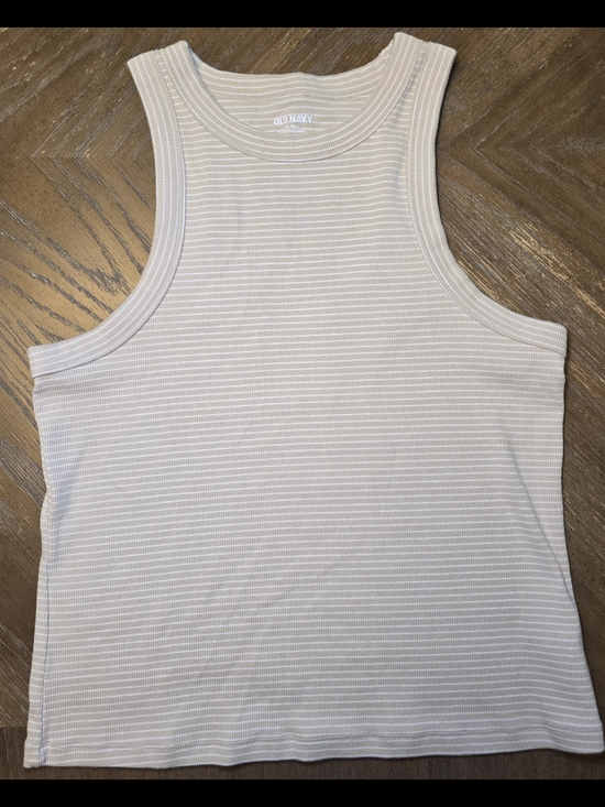 Old Navy Tops - Old Navy Beige and White Striped Ribbed Tee